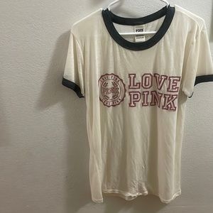 Womens Medium White and Pink Love Pink Shirt